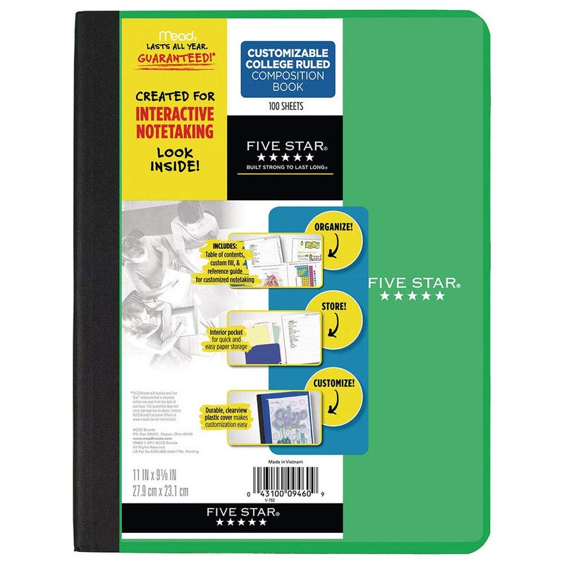 Five Star Interactive Notetaking Composition Book, 1 Subject, College Ruled Comp Notebook, 100 Sheets, 11" x 9", Color May Vary, 1 Count (09460) - Image 2